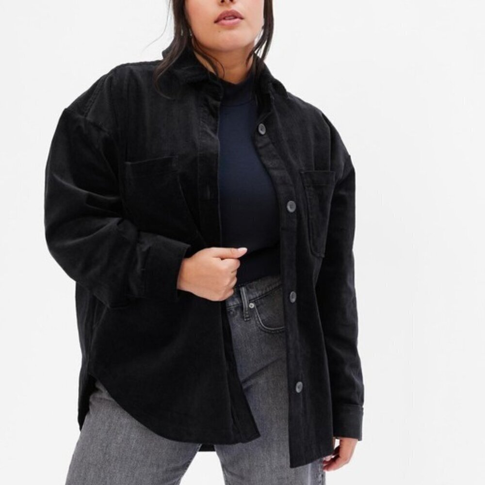 Gap Oversized Corduroy Shirt Thick Black Petite Large